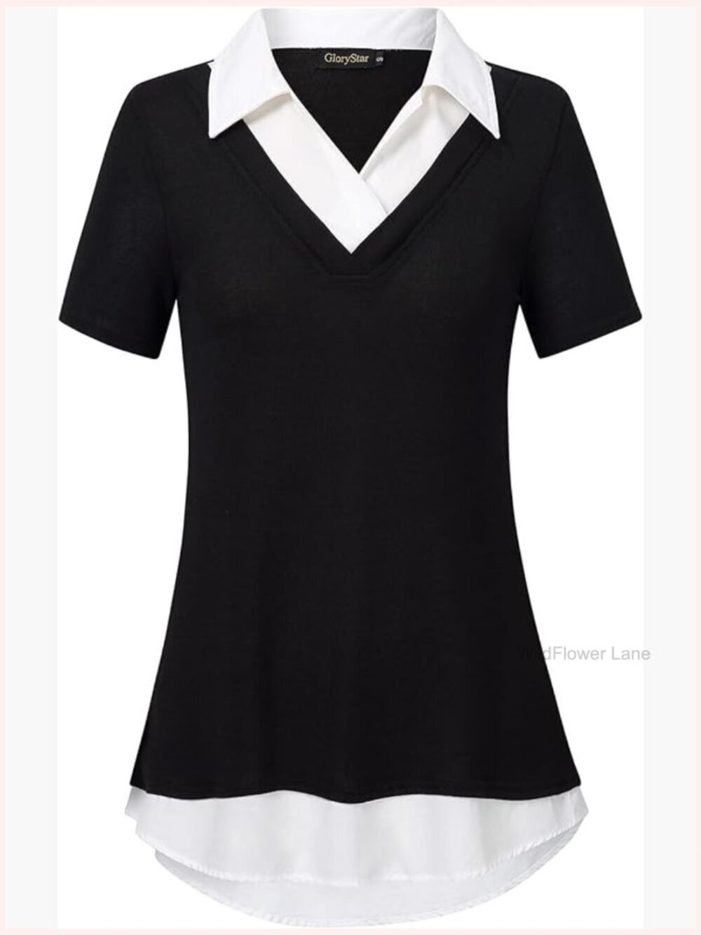 Long Sleeve Patchwork Collared Work Blouse Tunics Tops